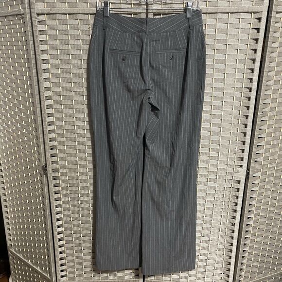 Chico’s Career Trousers Size 0 US 6 Gray Pinstripe Flat Front Mid Rise Flare NEW - Picture 2 of 9